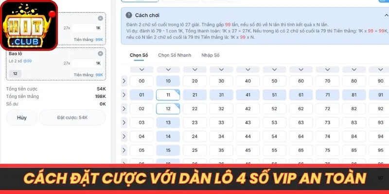 Cách đặt cược với dàn lô 4 số vip an toàn