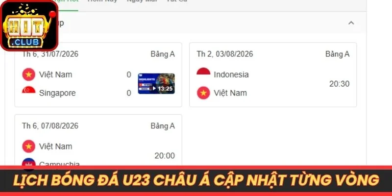 Lịch bóng đá U23 châu Á cập nhật từng vòng đấu