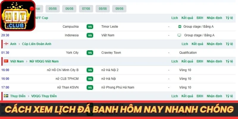 Cách xem lịch đá banh hôm nay nhanh chóng, chính xác