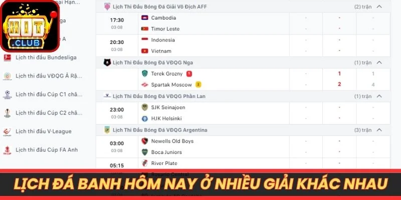 Lịch đá banh hôm nay diễn ra ở nhiều giải đấu khác nhau